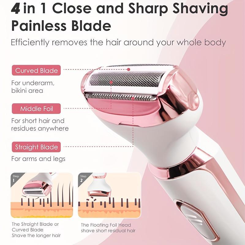 4 in 1 Electric Shaver, 1 Set Rechargeable Grooming Kit, Wet and Dry Bikini Trimmer, Portable Electric Shaver for Face, Nose, Legs and Underarms, Christmas Gift