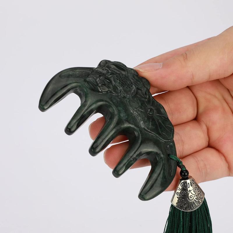 Jade Comb Gemstone Scalp Massage Comb Tool with Tassels