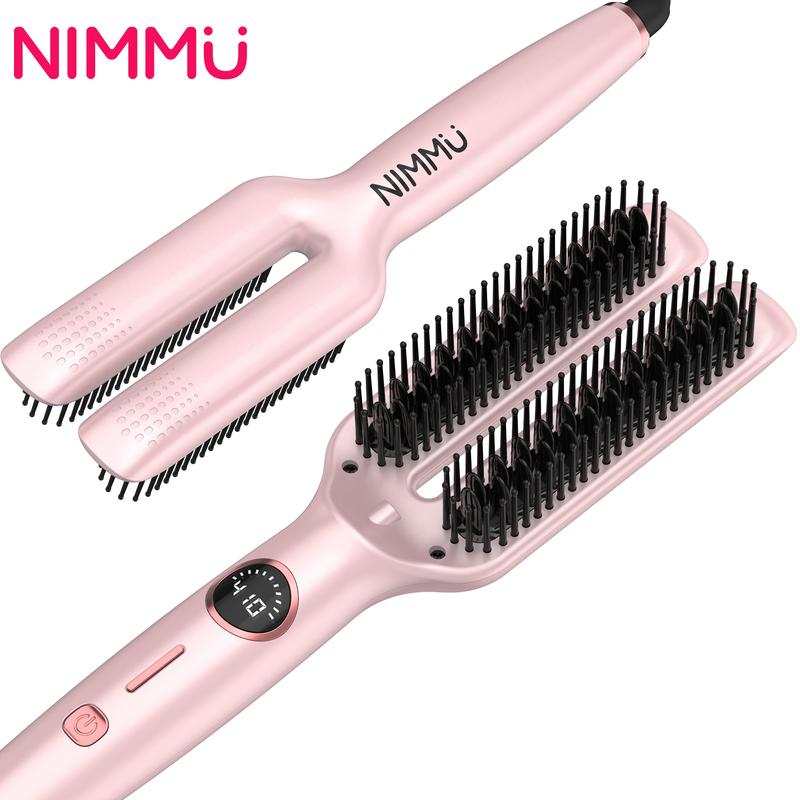 Nimmu Dual Hair Straightener Comb Styling Tool for Frizz-Free Hair Curler 5 Temp Comfort Hairwaver Smoothing Brush, 30s Fast Ceramic Heating 360 Swivel Cord Portable Straightening for Home, Travel, Salon Halloween Christmas Girlfriend Women Birthday Gifts