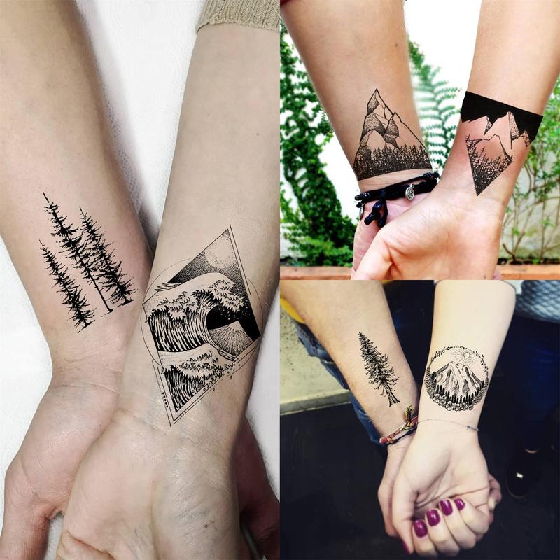 Geometric Shape Landscape Pattern Temporary Tattoo Sticker, 18pcs Creative Fake Tattoo Sticker, Body Art Decoration for Men & Women