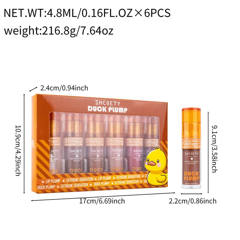 Duck Lip Oil Set, 6 Counts set Moisturizing Non-greasy Lip Gloss, Glossy Lip Glaze, Plumping Lip Oil for Girls & Women