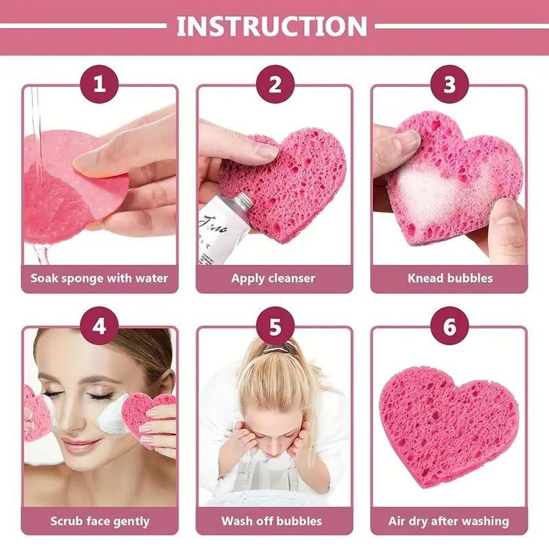 Disposable Heart Shaped Facial Cleansing Puff, Facial Washing Sponge, Skincare Tool, Dual Sided Facial Scrubber, Compressed Facial Sponges for Travel, Christmas Gift