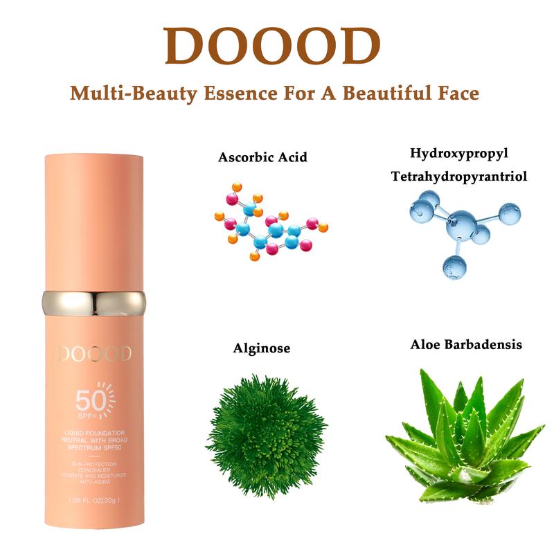 DOOOD 4-in-1 color-changing liquid foundation | Long-lasting and non-fading | Waterproof and moisturizing | Brightens skin tone and exudes youthful radiance Concealer Advanced makeup 30ml