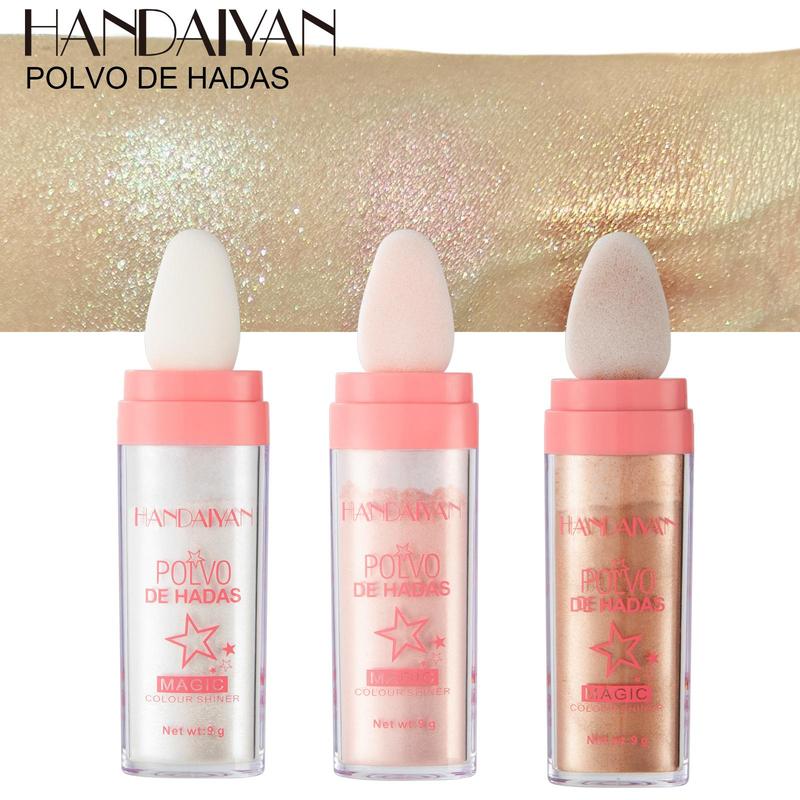 Shimmering Highlighter Powder Stick with Soft Sponge Head, Long Lasting Body Glitter Makeup Highlight Powder, Pearly Face Brightener