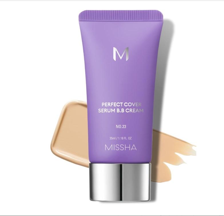 MISSHA M PERFECT COVER SERUM BB CREAM No.23 Natural Beige, Skin Care Foundation Makeup, Tinted Moisturizer, Superfood Complex, Buildable Coverage, Glass Skin, Paraben Free, 1.18 Fl oz