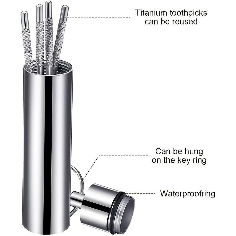 Stainless Steel Toothpick Set with Box Case, 4 Counts set Portable Reusable Pocket Toothpick for Outdoor Picnic Camping Travel