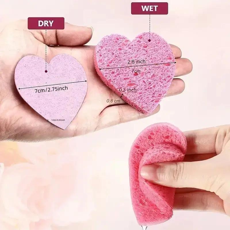 Disposable Heart Shaped Facial Cleansing Puff, Facial Washing Sponge, Skincare Tool, Dual Sided Facial Scrubber, Compressed Facial Sponges for Travel, Christmas Gift