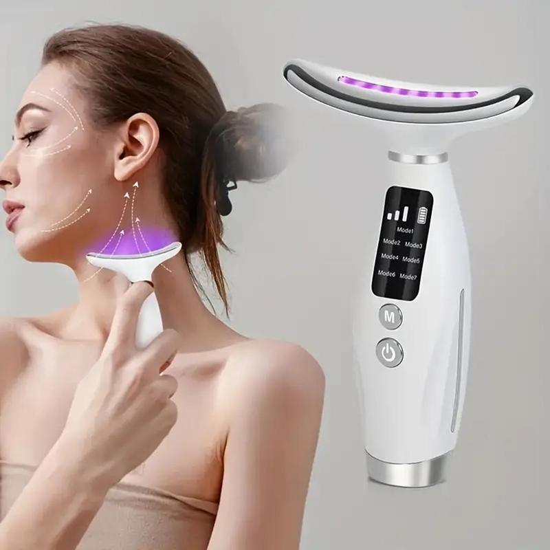 USB Rechargeable Neck Massager, 7-color LED Light Heated Facial Massager for Gifts, Portable Skin Care Tool for Women, Christmas Gift