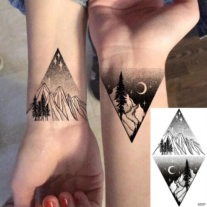 Geometric Shape Landscape Pattern Temporary Tattoo Sticker, 18pcs Creative Fake Tattoo Sticker, Body Art Decoration for Men & Women