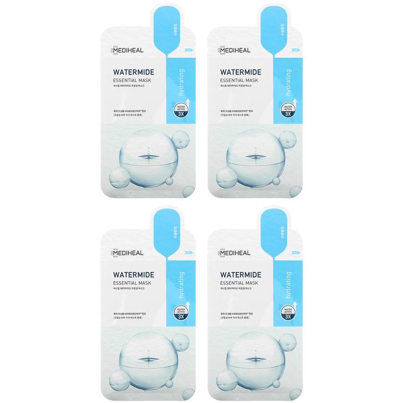 MEDIHEAL Watermide Essential Beauty Mask, 4 Sheets, 0.81 fl oz (24 ml) Each