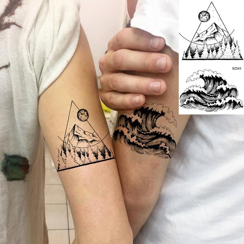 Geometric Shape Landscape Pattern Temporary Tattoo Sticker, 18pcs Creative Fake Tattoo Sticker, Body Art Decoration for Men & Women