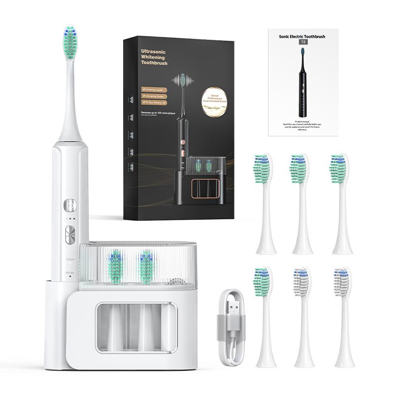 Ultrasonic Rotating Electric Toothbrush with 6 Brush Heads, Electric Vibrating Toothbrush Rechargeable Toothbrushes for Adults Travel