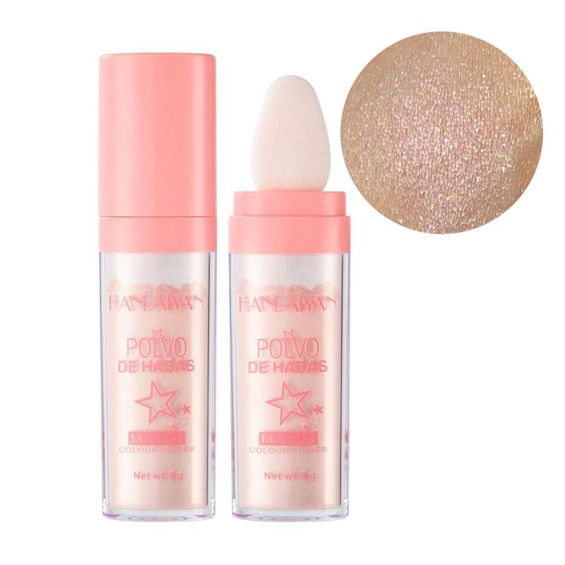 Shimmering Highlighter Powder Stick with Soft Sponge Head, Long Lasting Body Glitter Makeup Highlight Powder, Pearly Face Brightener