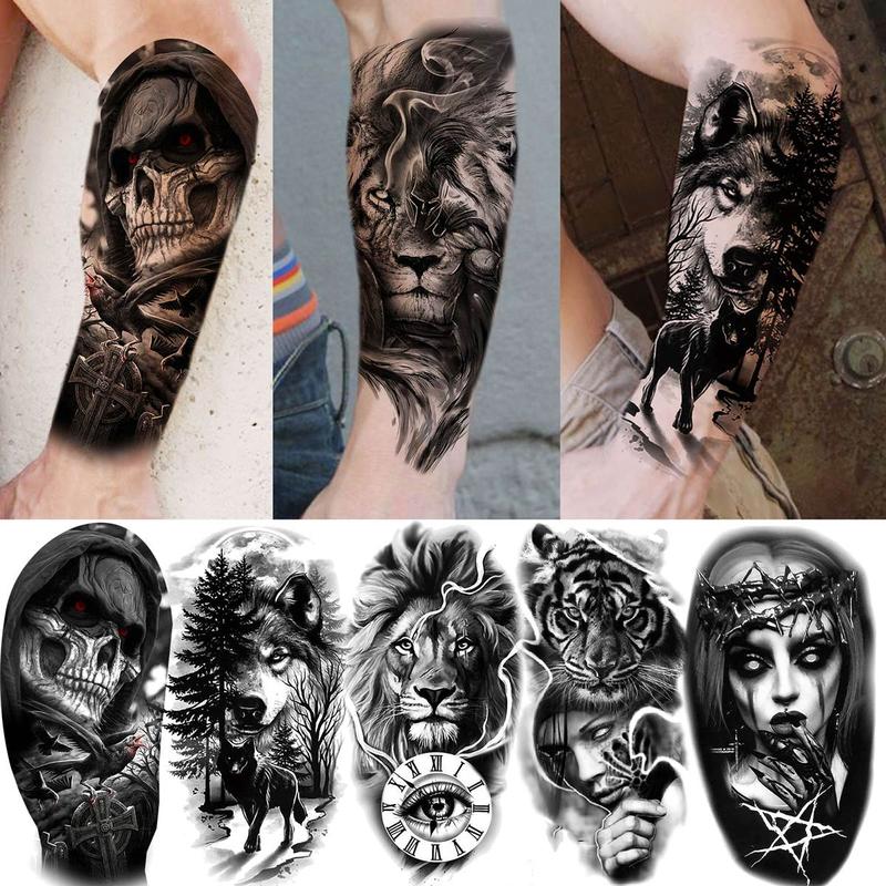 3D Black Skull Gothic Temporary Tattoos, 59pcs set 3D Skull & Animal Pattern Tattoo Sticker, Fake Tattoos for Adult & Teens, Temporary Tattoo for Adults, Fake Tattoo for Party & Daily Life, Summer Gifts