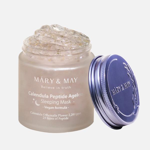 [Mary&May] Vegan Calendula Peptide Ageless Sleeping Mask - Overnight Hydration Face Gel Mask Korean Facial Mask - Soothing Acne, and Anti-Aging with Ceramide, Hyaluronic Acid, Cica, 3.7 fl.oz. korea  face