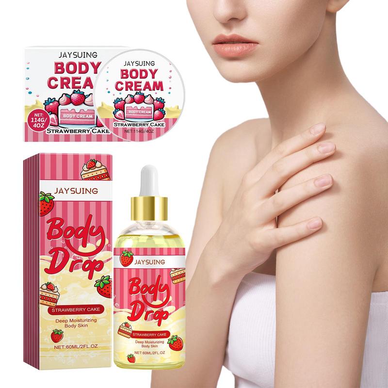 Strawberry Cake Body Skin Care Kit, 2 Counts set Body Oil & Body Cream, Moisturizing Body Care Kit for Women & Girls, Skin Care Products, Christmas Gift