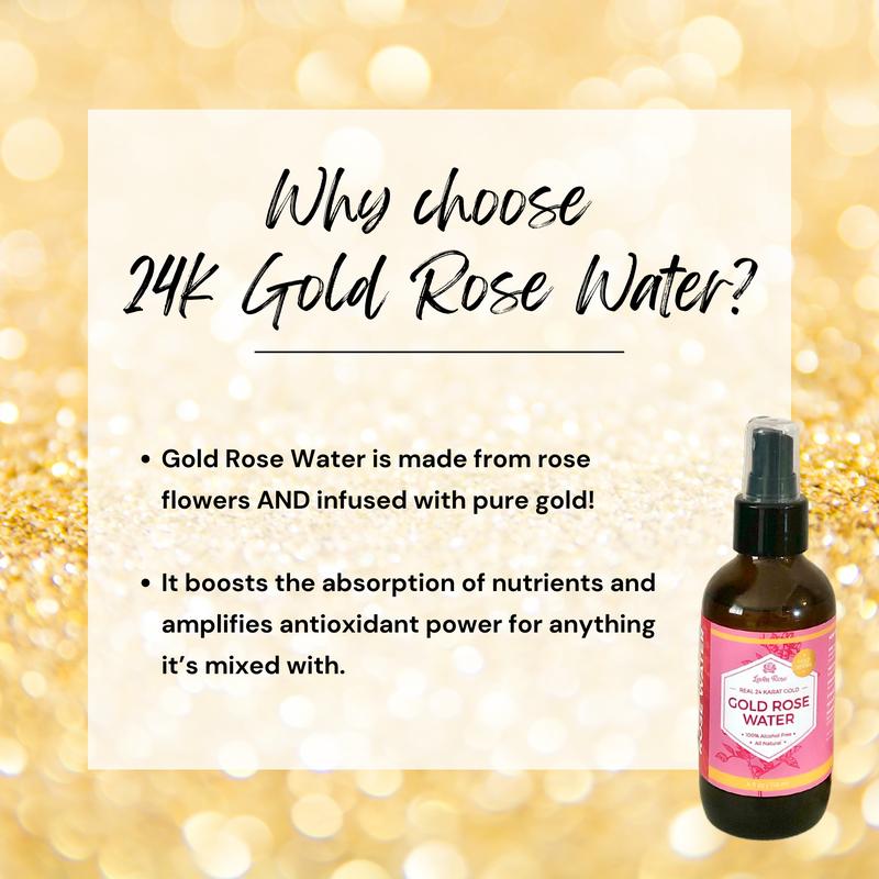 Leven Rose 24 Karat Gold Rose Water Toner 4 oz - Organic Natural Moroccan 24K Rosewater Toner - Calming - Skincare Cleanser, Acne Argan Oil Acne Argan