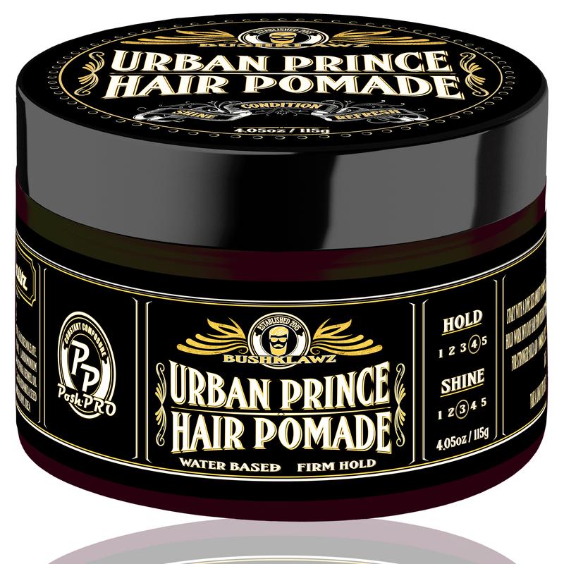 BushKlawz Urban Prince Hair Pomade Water Based Strong Hold Easy to Wash Out Gel Type for Tight Styles Men's Hair Styling Product Barber Approved Haircare Long Lasting Argan Fragrance Scented Scent