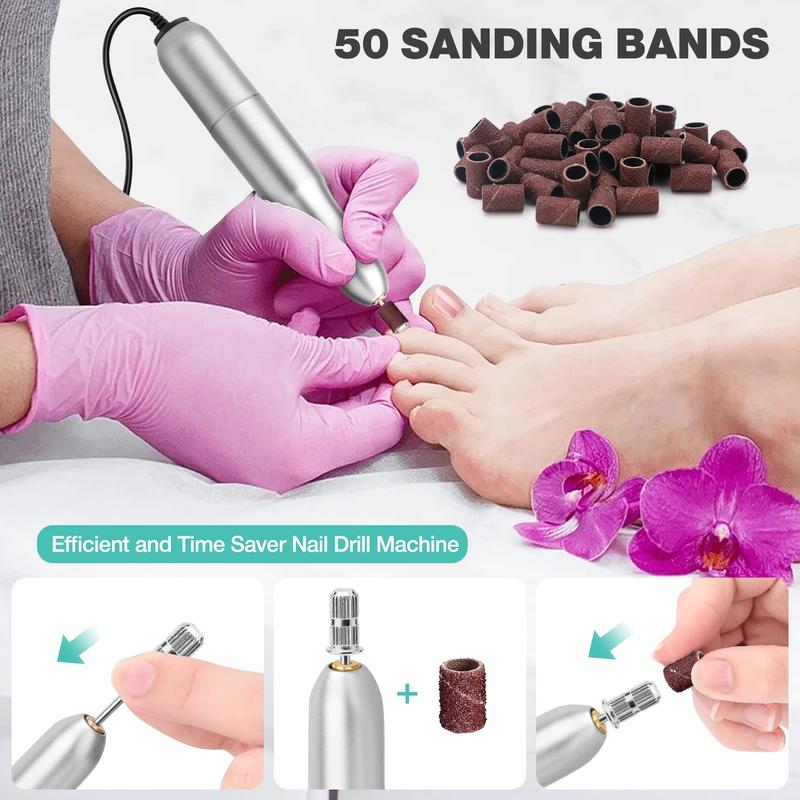 Electric Nail Drill Machine, 20000 RPM USB Electric Nail File Kit for Acrylic Nails Gel Professional and Home Salon - 6 File DIY Nail Polishing Drill Set Buffing Repair