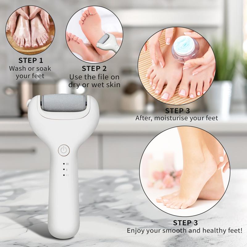 Electric Foot Callus Remover, Rechargeable Portable Electronic Foot File Pedicure Kits, Waterproof Foot Scrubber File, Professional Pedicure RollerTools, Foot Care for Dead Skin Ideal Gift