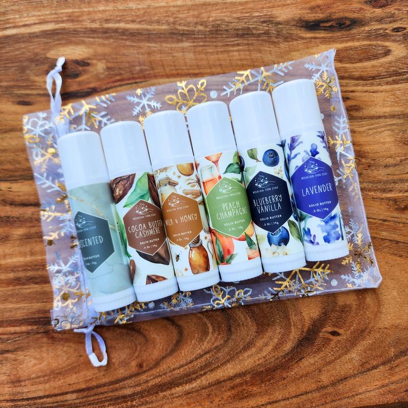 Best Seller 6-Piece Set - Solid Body Butter Sticks for Dry Skin - Mountain View Soap Body Care Scent