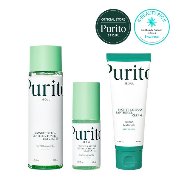 [Purito Seoul Official] Green Miracle Skin Care Set for Glass skin_Shop Exclusive (Centella Unscented Toner + Serum + Mighty Bamboo Panthenol Cream), Moisturizer, Vegan & Cruelty-Free, Korean Skincare Comfort Skin Repair