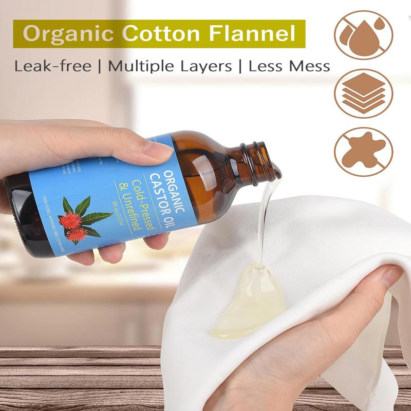 Castor Oil Organic Cold Pressed Unrefined, Organic Castor Oil Cold Pressed Glass Bottle with Castor Oil Pack Wrap and Cotton Flannel Cloth , 8oz 237ml castoroil body & massage oil Comfort Body Care Cosmetic