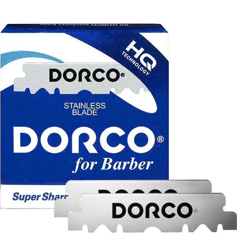 100 DORCO BLUE Single Edge Half Pre cut Pre snipped Shaving Razor Blades For Professional Barbers for beard lineup hair design nape neck cleaning