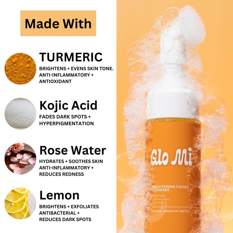 BOGO - Glo Mi Turmeric Kojic Acid Foaming Facial Cleanser + Silicone Brush Cleansing Skincare - Comfort, Skin Repair