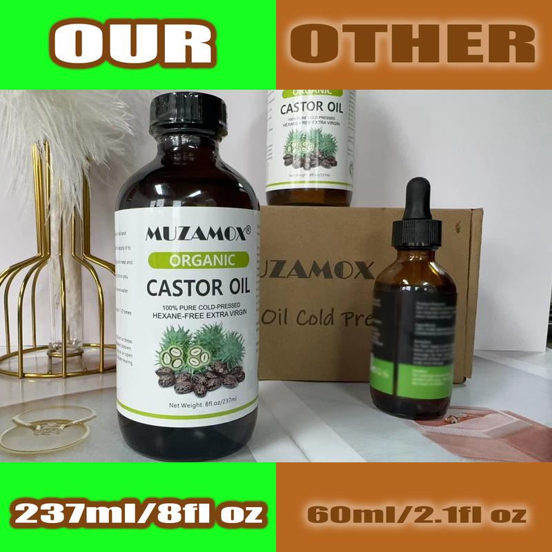 [Large Bottle] MUZAMOX Castor Oil Organic Cold Pressed Unrefined Glass Bottle (8fl.oz 237ml), Castor Oil Pack Wrap Organic Cotton and Castor Oil Packs for Body Care  Comfort Cosmetic