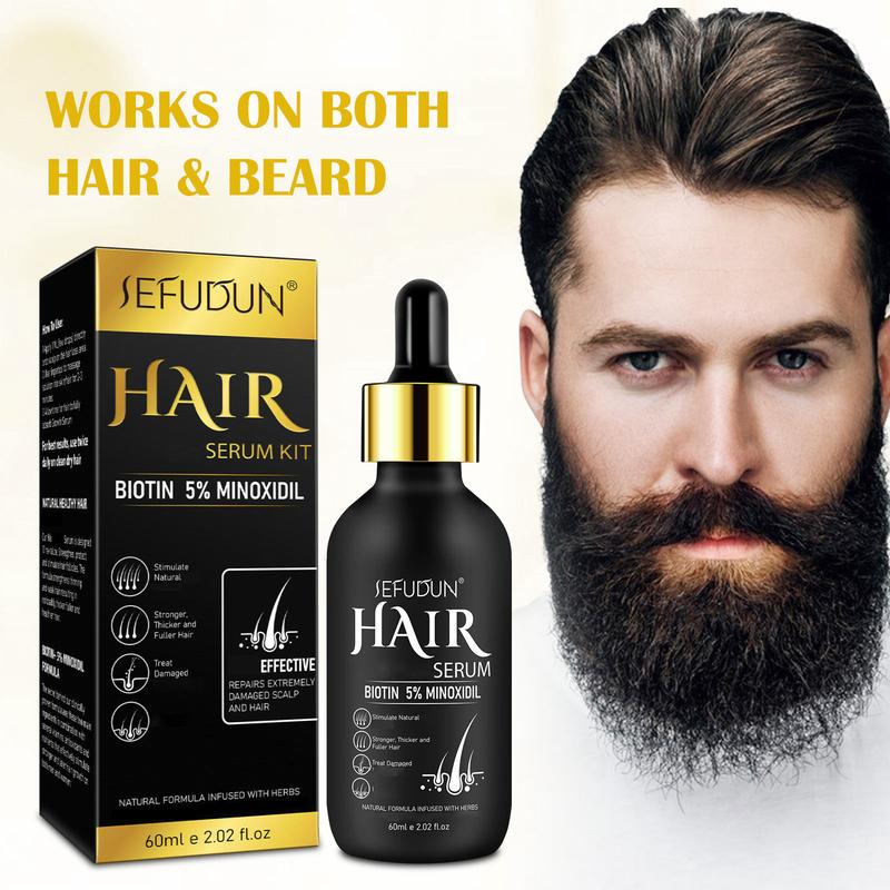 Sefudun 5% Hair serum minoxidil- Beard Kit For Men&women-Biotin Serum, Hair Treatment for Scalp, Natural, Biotin &Caffeine, Promotes Stronger,Thicker,Fuller, Unscented for Thicker Longer Fuller Healthier Hair 2.02 oz