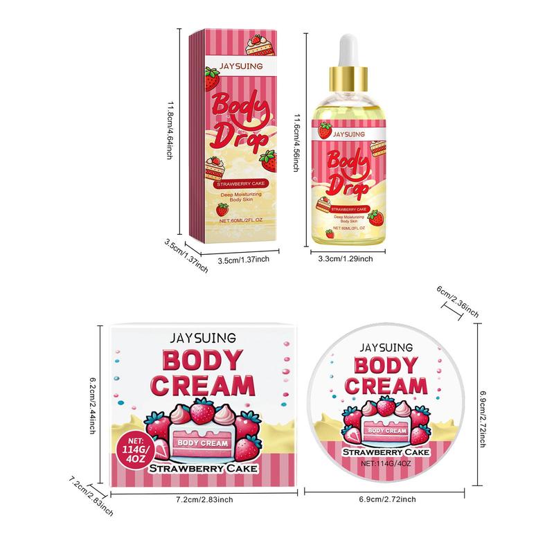 Strawberry Cake Body Skin Care Kit, 2 Counts set Body Oil & Body Cream, Moisturizing Body Care Kit for Women & Girls, Skin Care Products, Christmas Gift