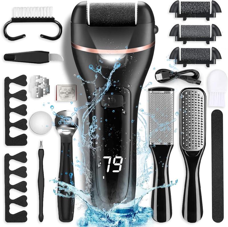 Rechargeable Electric Callus Remover kit Waterproof Foot Scrubber File Foot Care for Dead Skin Rechargeable Portable Electronic Foot File Pedicure Kit Professional Pedicure Tools 3 Rollers remover tool box callus dead Adjustable Rotatable Cordless summer