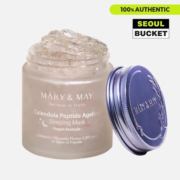 [Mary&May] Vegan Calendula Peptide Ageless Sleeping Mask - Overnight Hydration Face Gel Mask Korean Facial Mask - Soothing Acne, and Anti-Aging with Ceramide, Hyaluronic Acid, Cica, 3.7 fl.oz. korea  face