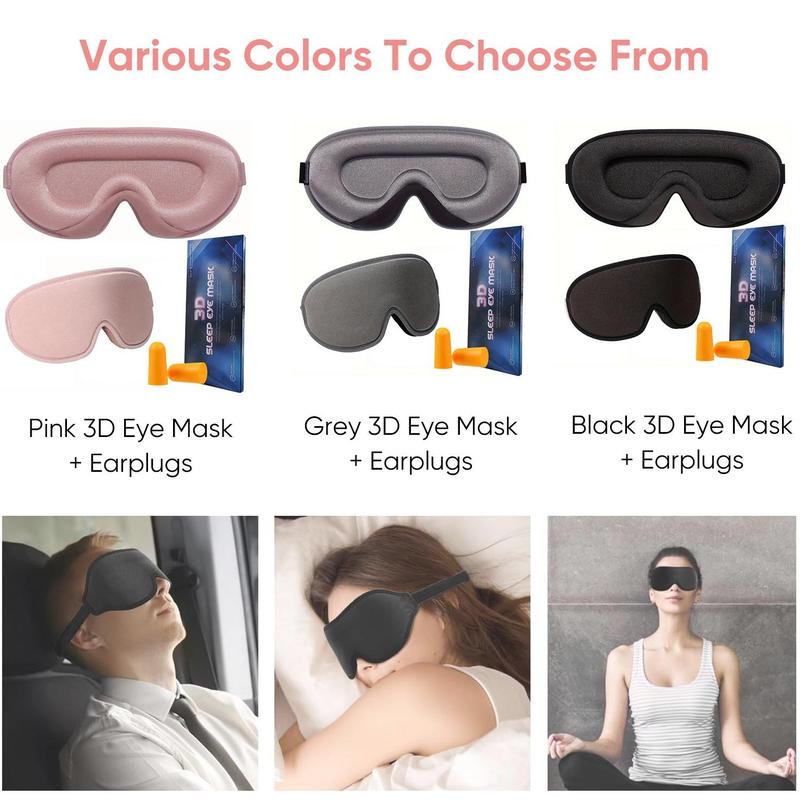 3D Sleep Mask for Side Sleeper, 1 Count 3D Sleep Mask with Adjustable Strap & Earplugs , Soothing Unisex Eye Shade for Restful Sleep & Travel