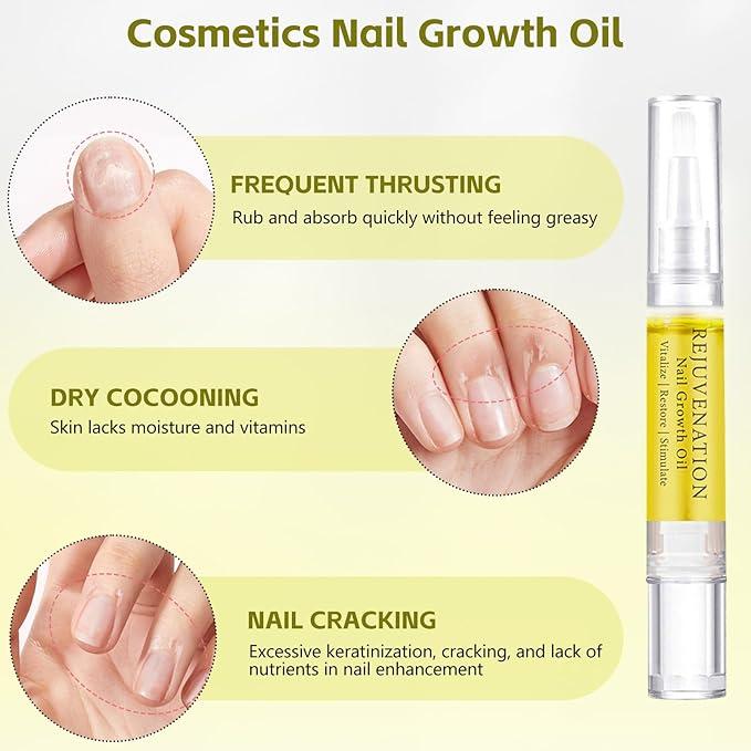 Rejuvenation Nail Growth Oil, Brother Cosmetics Nail Growth Oil, Nail Oil for Growth and Strength Rejuvenation, Rejuvenation Nail Growth Serum for Nail Strengthener and Growth with Nail File (4PCS)