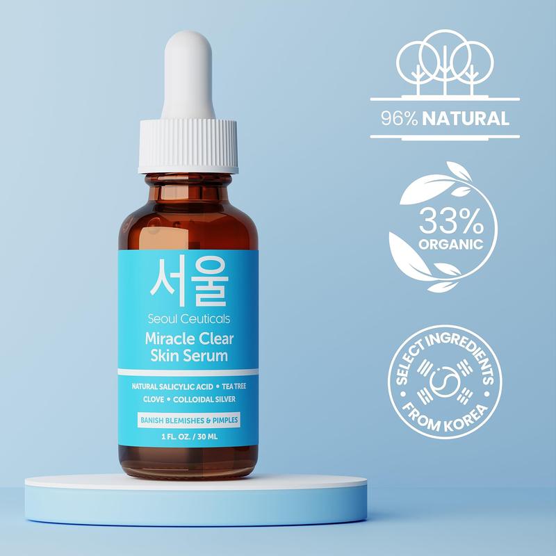 SeoulCeuticals Korean Acne Serum, Skin Care Treatment for Acne Prone Skin - Rapid Action Salicylic Acid, Tea Tree & Clove For Even Skin Tone 1oz Blemish Blend