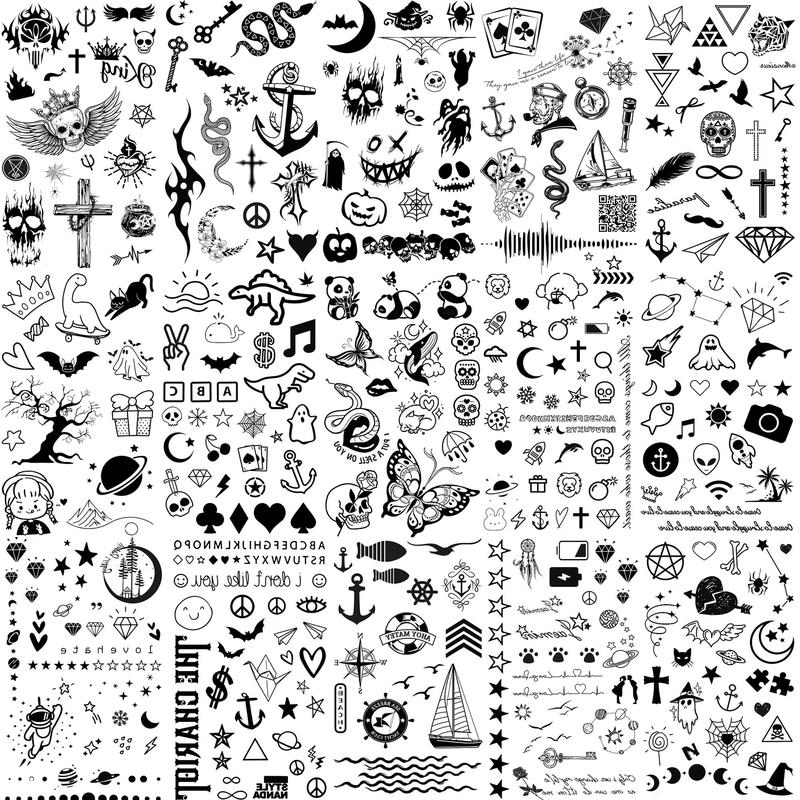 Mixed Style Cute Tattoo Sticker, 15 Sheets Waterproof Temporary Tattoo Sticker, Fake Tattoo Sticker for Women & Men, Realistic Tattoo Sticker for Daily Use