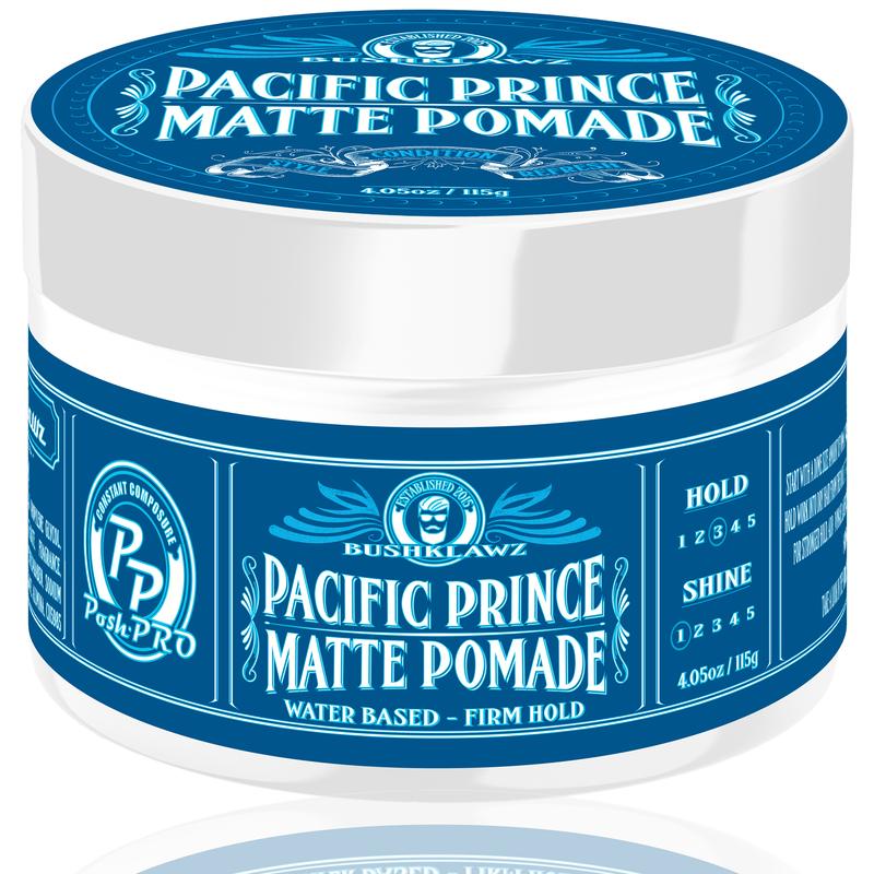 BushKlawz Pacific Prince Matte Pomade Water Based Firm Hold Easy Wash No Build Up for Tight and Loose Hair Styles Men's Hair Smells Great Cream Hair Care Scent Fragrance Wax Comfort Scented Aroma dapper dan Men's Medium Hold Styling Cream