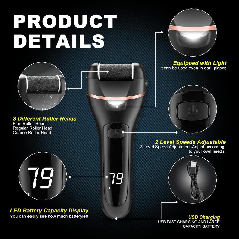 Rechargeable Electric Callus Remover kit Waterproof Foot Scrubber File Foot Care for Dead Skin Rechargeable Portable Electronic Foot File Pedicure Kit Professional Pedicure Tools 3 Rollers remover tool box callus dead Adjustable Rotatable Cordless summer