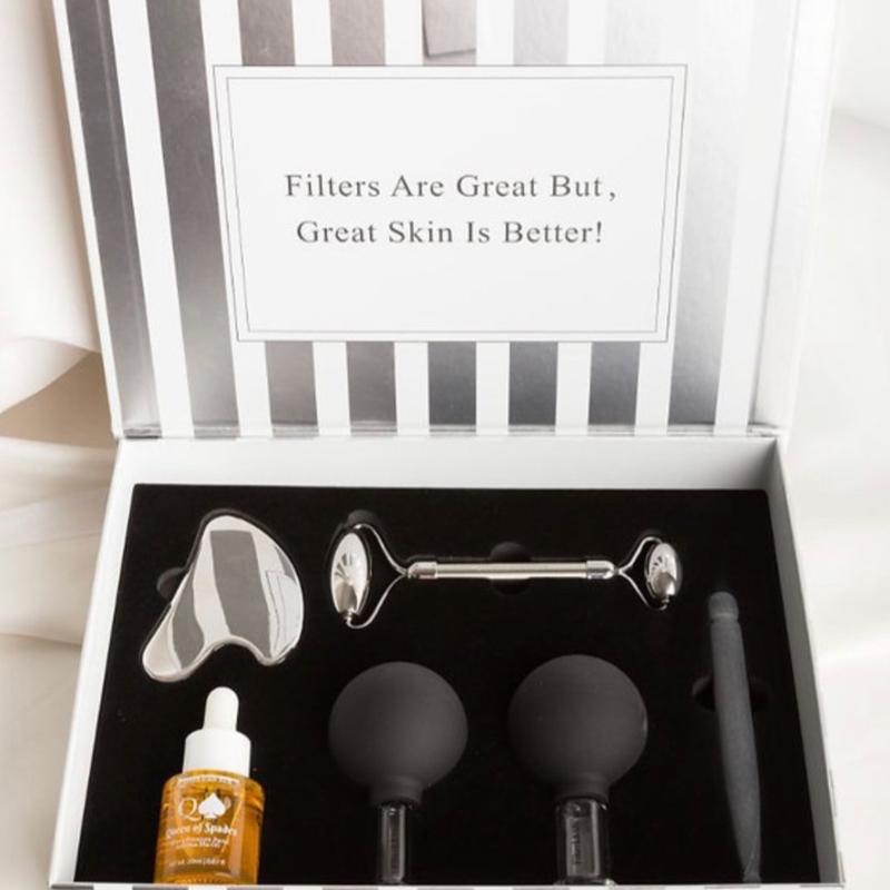 Filterless Era 6 piece at home facial kit with gua sha, facial cupping and premium facial oil