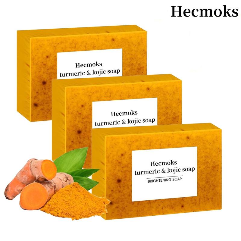 HECMOKS 3-Pack Lemon Turmeric Kojic Acid Soap for Dark Spots, Brightening Bath Bars, Skin Repair Facial Wash Cleansing Body Care