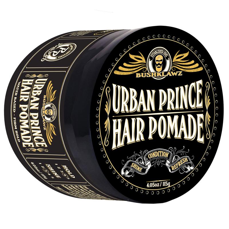 BushKlawz Urban Prince Hair Pomade Water Based Strong Hold Easy to Wash Out Gel Type for Tight Styles Men's Hair Styling Product Barber Approved Haircare Long Lasting Argan Fragrance Scented Scent