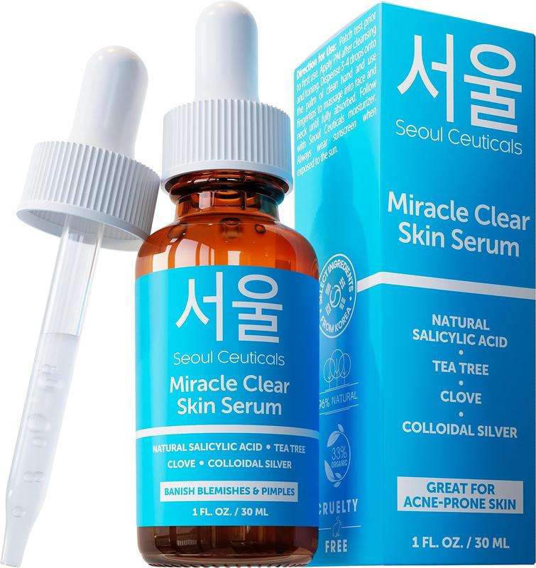 SeoulCeuticals Korean Acne Serum, Skin Care Treatment for Acne Prone Skin - Rapid Action Salicylic Acid, Tea Tree & Clove For Even Skin Tone 1oz Blemish Blend