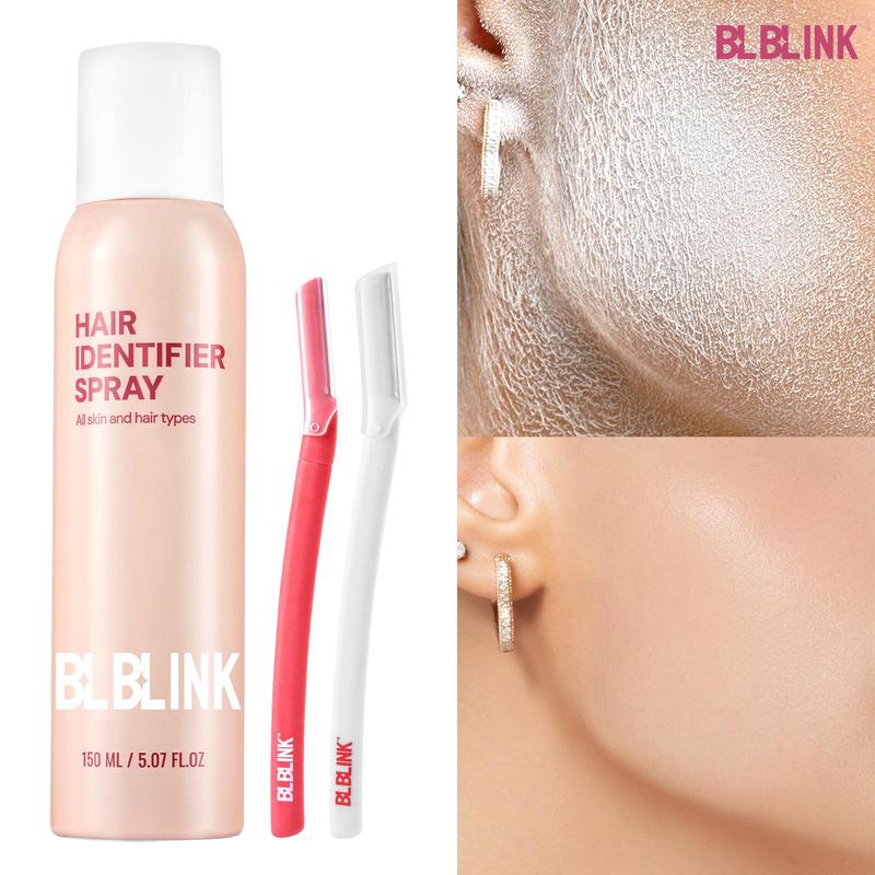 BLBLINK Facial Hair Removal Spray Set with Razor, Cooling & Soothing Skincare with Fine Italian Rice Starch Mist, Includes 2 Razor Body Care Wax