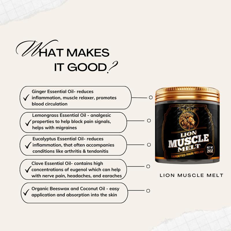 Lion Muscle Melt Concentrated Aromatherapy Relief Balm for Wellness Fitness Natural Ingredients