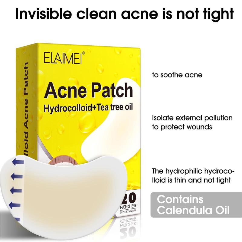 Tea Tree Oil  Crescent-shaped Acne Patch, 20pcs box Hydrocolloid Acne Cover Patch, Skin-friendly and Breathable Acne Patches for Covering Zits