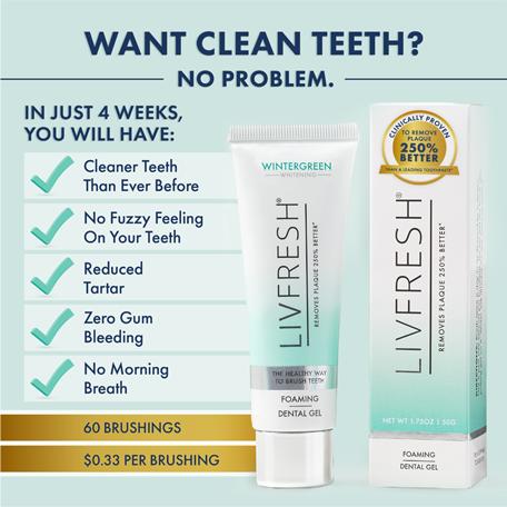 LIVFRESH Gel Toothpaste, Clinically Proven to Remove Plaque 250% Better, Improves Gum Health 190% Better, Prevents & Reduces Tartar, Freshens Breath, Gentle Teeth Whitening, Dentist Recommended Oral Care, SLS Free Dental Gel, Wintergreen