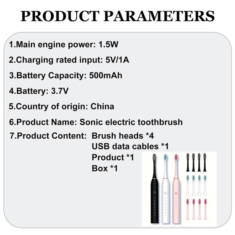 Professional Electric Toothbrush Kit with 6 Cleaning Modes, 1 Count Rechargeable Deep Cleaning Toothbrush with 4 Brush Heads, Oral Care Tool for Daily Use, Christmas Gift, Winter & New Year Gift