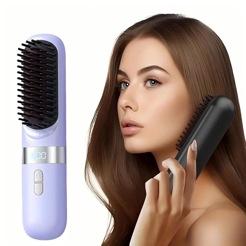 Cordless Mini Hair Straightening Brush, Six-speed Temperature Adjustment Fast Heating Hair Care Brush, Portable Straightening and Curling Brush, Anti-scalding and Auto-off, Travel Friendly, Gift for Women